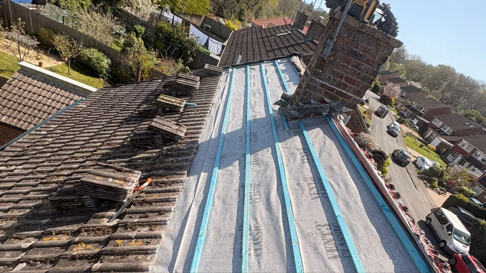 Tiled roof undergoing repair work
